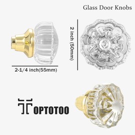 ToPToToo Glass Door Knobs Interior, Old Style Door Knob Replacement, Vintage Crystal Door Knobs, Antique Mortise Door Knobs, Polished Brass Finish
