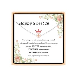 Sweet 16th Birthday Gifts for Girls, Sterling Pink Pearl Necklace for 16 Year Old Girl, 16th Party Decorations Teen Girls Gifts Trendy 2025, Jewelry Gifts for 16th Birthday Daughter Friends Classmates