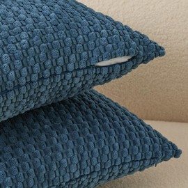 UGASA - Funda de cojín lumbar de terciopelo de 12 x 20 pulgadas, a rayas de pana, suave y sólida, decorativa, rectangular, para sofá, recámara, coche, 2 piezas, color azul