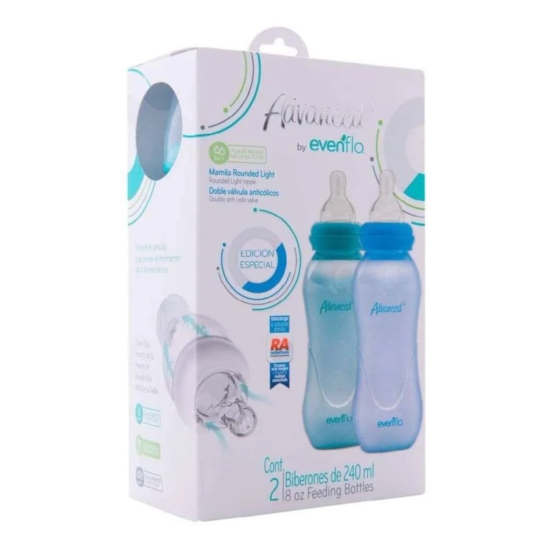 Biberones Mamila Anticólicos Advanced By Evenflo Niño Pack 2 Verde/azul