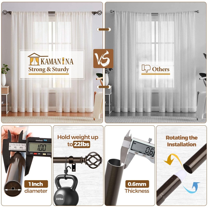 KAMANINA Extra Long Curtain Rods for Windows 120 to 170