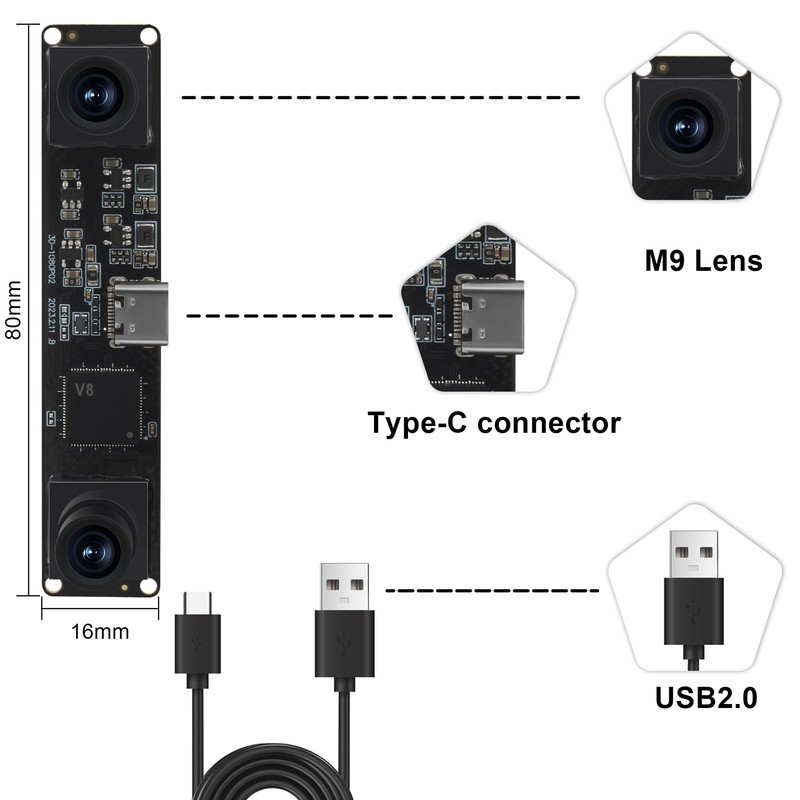 Hotpet 3D Stereo Dual Lens USB Camera Module, 1080P 60fps,
