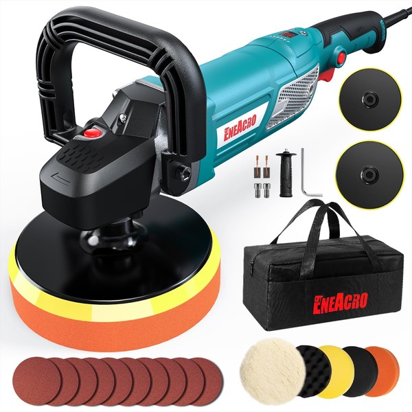 ENEACRO Buffer Polisher, 1800W Rotary Car Polisher Waxer, Variable Speed with Digital Readout, 7”/6” Plate, Detachable Handles, Soft Start, Perfect for Car Polishing and Home Application