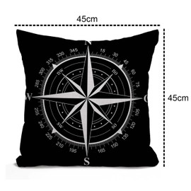 Tomda Compass Rose Farmhouse Cushion Cover 45x45cm 18x18 Inch Home Decor Cotton Linen Throw Pillow Case Pillow Cover for Sofa Couch