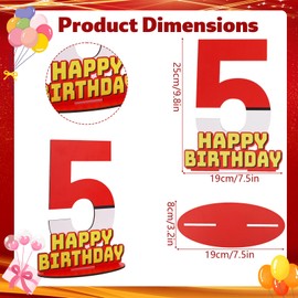 Cartoon Red and White Birthday Centerpiece, Wooden Happy Birthday Decor for Boys & Girls Party Supplies Table Decorations (Number 5)