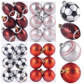 24PCS - 2.36inch Sports Christmas Ball, Basketball Baseball Football Soccer Ornaments - for Collection Sports Theme Christmas Tree Decor, for Home Xmas Tree Party Decor (4 Style)