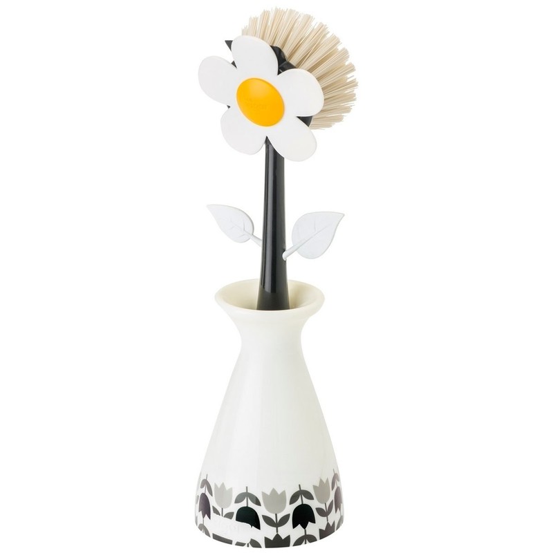 Vigar Flower Power Nylon Dish Brush with White Vase Holder,