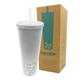 No Leak Reusable Boba Tea Cup | Tumbler in cute and unique Colors | 24 oz Large Double Wall Insulated | Wide Straw with lid and straw cleaner | Perfect for bubble milk tea or Smoothies - White