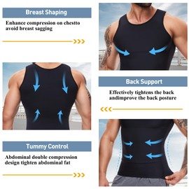 SLIMBELLE Shapewear Men's Compression Shirt Elastic Sleeveless Body Shaper Tight Vests Men's Tank Top Waist Shaper Figure Shaping Tummy Control Vest Men, black