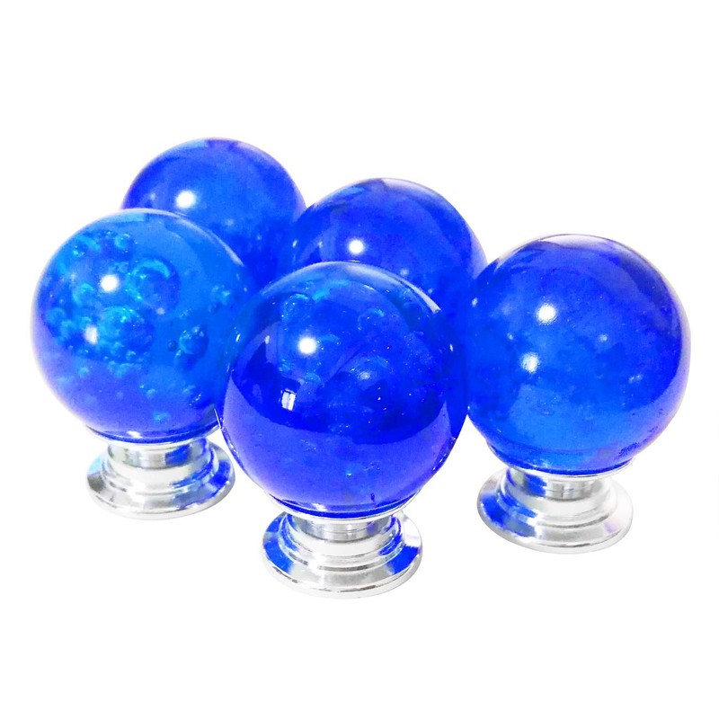 Set of 5 Blue Bubbles Knobs, Round Handles Pulls for