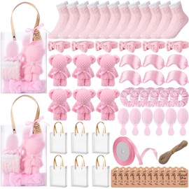 Shyyween 143 Pcs Baby Shower Favors for Guests Spa Gift Set Towels, Socks Hair Bands Combs Eye Masks Cards, Baby Shower Game Prizes, Guest Gifts for Gender Reveal Bridal Showers(Pink)