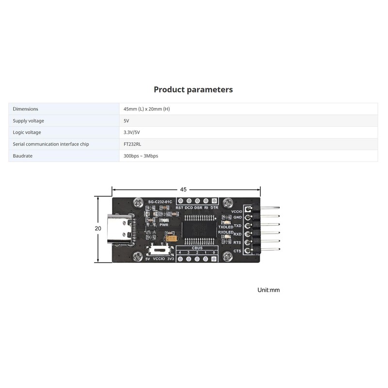 SeenGreat FT232 USB UART Board Type C Module USB to