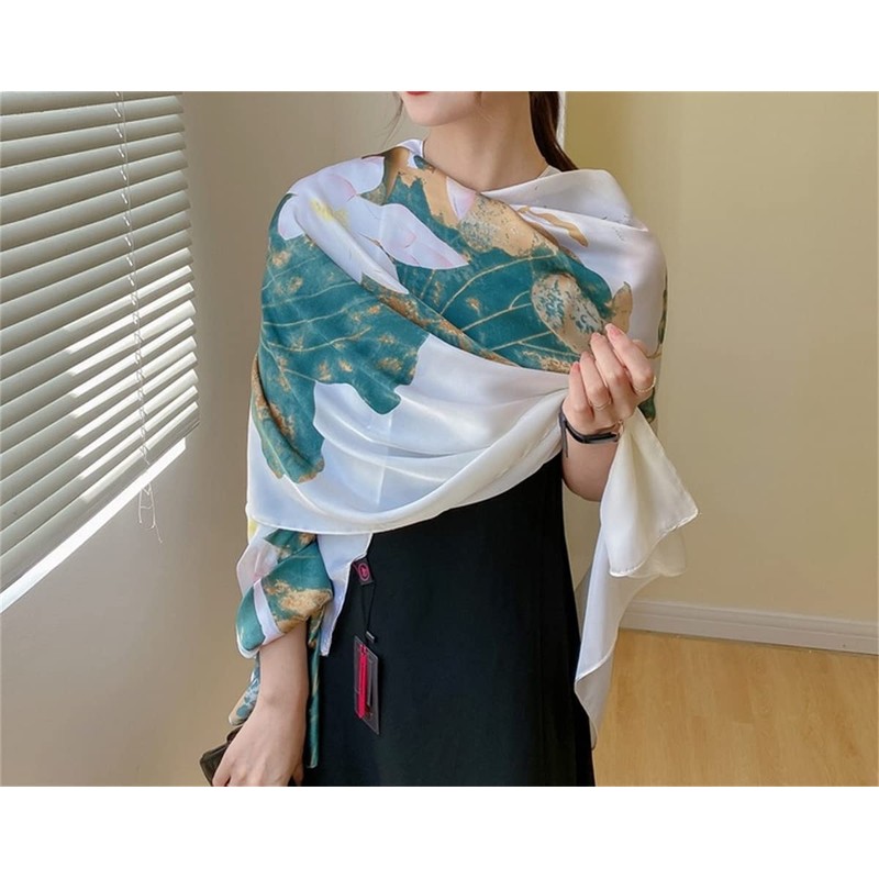 WEIGEER Silk Scarf Women Chiffon Shawl Lotus Scarf White Neckerchief