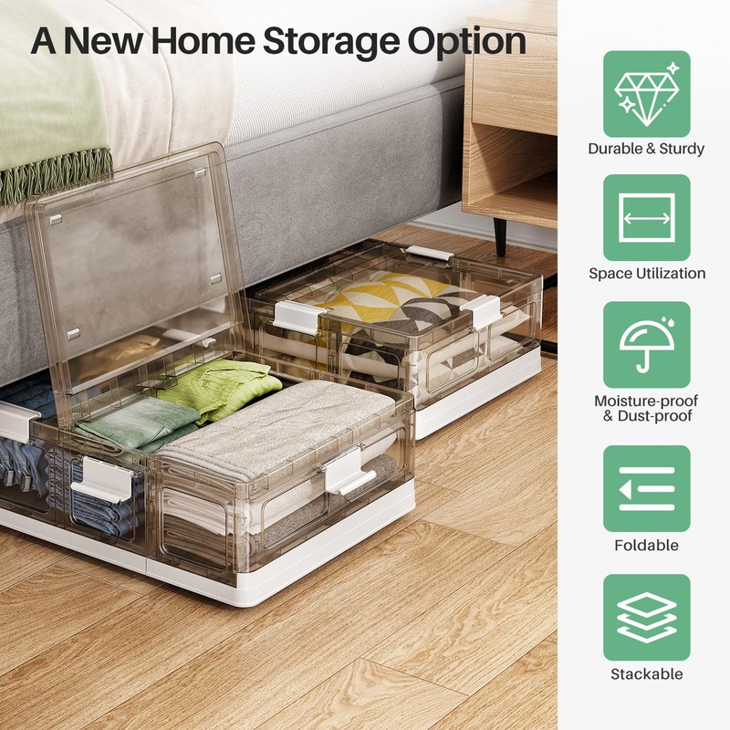 Kitstorack Plastic Under Bed Storage Containers, Underbed Storage with Wheels