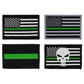 American Flag Patch Set, 2x3 inch, Embroidered, Hook and Loop, Military and Tactical Accessory for Clothing-Jackets-Hats-Backpacks (Thin Green Line)