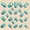Chrome Press on Nails Medium Square Fake Nails Green Chrome