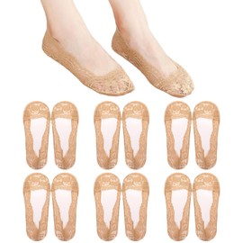 Vylro 6 Paar Ballerina Atmungsaktiv Spitze Socken,Damen Füßlinge Aus Spitze,36-40 Unsichtbare Füßlinge Aus Spitze,Damen Rutschfest,Unsichtbare Ballerina Socken,für Ballerinas Loafer Sneaker
