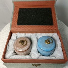 Small Urn for Human Ashes,Handicrafted Ceramic Urn,Beautiful Tiny Keepsake Urns for Pet or Human, with Premium Gift Box… (Beige1Pc+Blue1Pc)