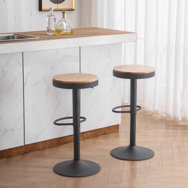 YOUNIKE Bar Stools Set of 2 Counter Height Rustic Wooden Barstools Adjustable Swivel High Tall 30 inch Metal Bar Chairs for Home Kitchen Island Grey