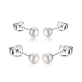 3mm 4mm 5mm Real Freshwater Cultured Pearl Earrings Set 925 Sterling Silver Gold Tiny Small White Button Pearl Studs Earrings