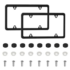 QZTYTY 2PCS Matte Black License Plate Frames, License Plate Holder, Stainless Steel Car License Plate Cover, Car Accessories Universal Tag Frames with Screws for Front and Rear Car Tags (Black)