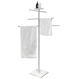 EADOT Marble Base Towel Rack for Swimming Pool, Hot Tub Or Spa, 304 Stainless Steel 6 Arms Standing Towel Holder with Tray for Indoor or Outdoor Towel Sheet Drying Rack Brushed Nickel
