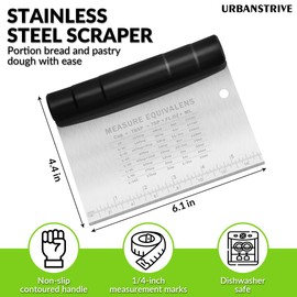 Urbanstrive Bench Scraper for Baking, Stainless Steel Dough Cutter and Scraper Tool Kitchen, Kitchen Scraper Food Scraper Tool Pizza Cutter Food Chopper, Multi-Purpose Kitchen Gadgets, Black