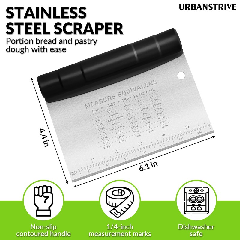 Urbanstrive Bench Scraper for Baking, Stainless Steel Dough Cutter and