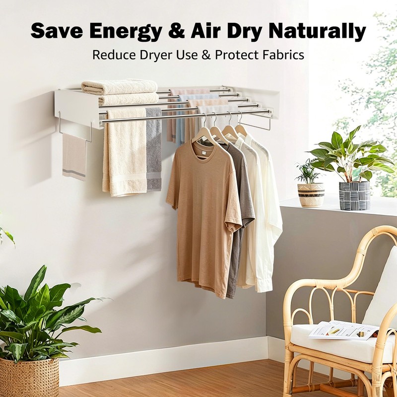 CAEXABO Wall Mount Drying Rack 32", 65LBS Retractable Clothes Rack,