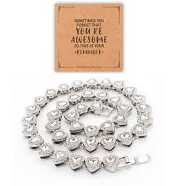 fasone Rhinestone hearts necklace, Iced Out Hearts Jewelry，Silver tennis necklace for women，Hearts tennis necklaces, Universal size, Zinc, No Gemstone