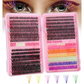 Lash Clusters Color, 600pc Fluffy Colored Lash Extension with D-Curl Eyelashes Volume, DIY Extensions Kit for Home Salon & Waterproof Wear