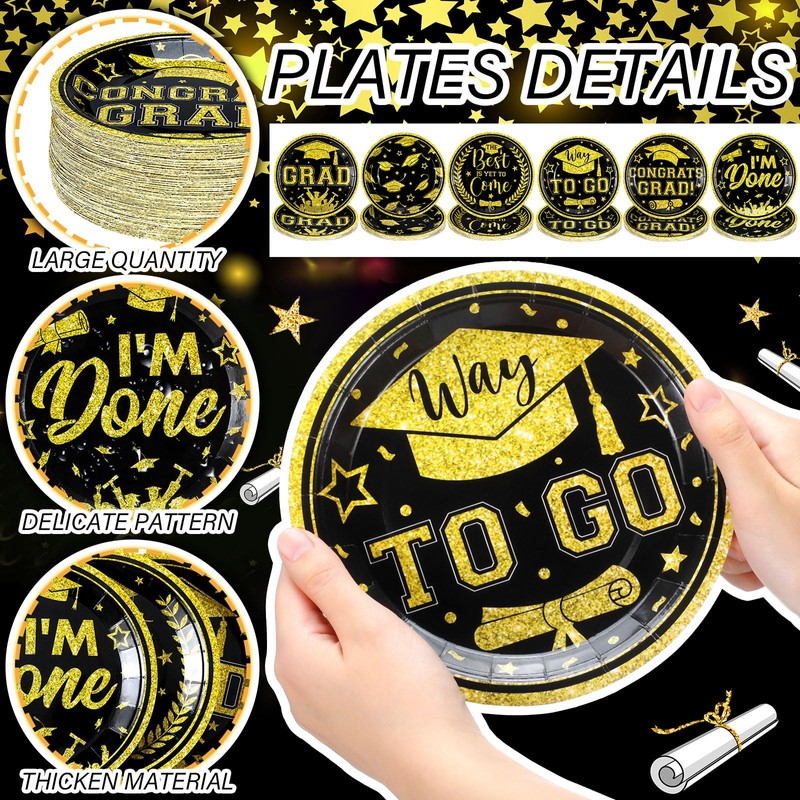 Fourluoo 96 Pcs Graduation Paper Plates Class of 2025 7