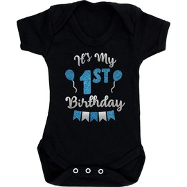 Hippowarehouse It's my 1st birthday - Glitter blue baby vest bodysuit (short sleeve) boys girls