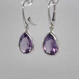 Amber America Drop / Pear Purple AMETHYST Teardrop Earrings Leverback 925 STERLING SILVER #64e