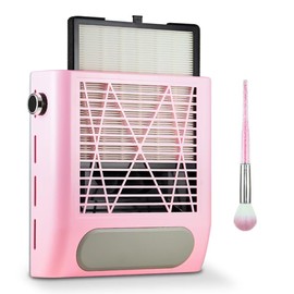 Nail Dust Collector Nail Tech, 80W Powerful Suction Nail Extractor Vacuum with Reusable Filter & Brush, Adjustable Electric Nail Fan Dust Vacuum for Acrylic Gel Nail Polishing Manicure Tool Pink