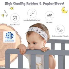 HONEY JOY Toddler Bed Frame, Solid Rubber Wood Frame w/Safety Guardrail, Fits Crib Full Size Mattress (Not Included), Children Classic Sleeping Bedroom Furniture for Kids Boys Girls (Gray)