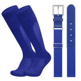 LEACOOLKEY Baseball Belt and Socks Combo Set Breathable Softball Socks and Elastic Belt for Youth Boys Girls Royal Blue