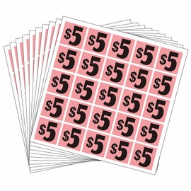 DUGUTUL 500pcs Square $5 Price Stickers | 1x1 Inch Large Bright Price Tags Labels | Premium Quality for Garage Sales, Yard Sales & Flea Markets | Strong Adhesive, Waterproof & Sunproof