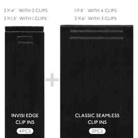 WENNALIFE Invisi Edge & Classic Seamless Clip in Hair Extensions Real Human Hair, 18 Inch 130 7pcs Jet Black Hair Extensions for Women Invisible Straight Injection Extensiones de Cabello Humano