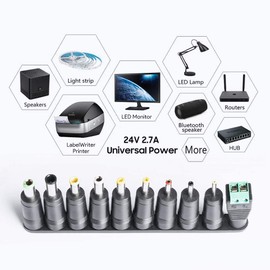 KFD Universal 24V Power Supply Adapter 5.5X2.1mm Multi Plug 6.5x4.4mm/5.5x3.0mm/5.5x2.5mm/4.8x1.7mm/4.0x1.7mm/3.5x1.35mm for 3D Printer Scanner LED Strip Router Monitor Cricut Maker 3 Silhouette Cameo