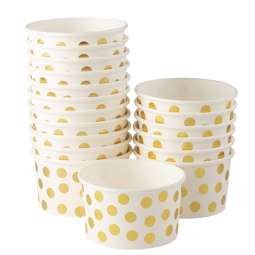 Gold Polka Dot Ice Cream Cups (8 oz, 100 Pack)