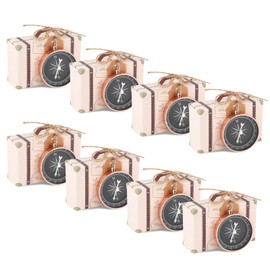 Pack of 20 Mini Suitcases Wedding Favour Box, Vintage Kraft Paper Gift Box with Tags and Hessian Cord, Party Favour with Compass Gift Box for Sweet Wedding Baking Box Compass