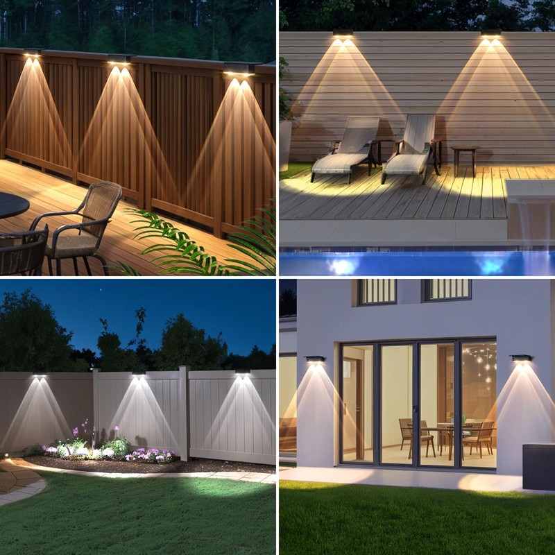 Srtyuo Solar Fence Lights Outdoor - 3 Color Modes(3000K/4000K/6000K), IP55