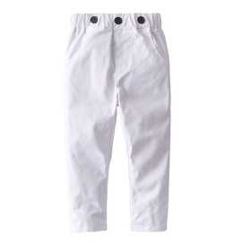 stylesilove Toddler Little Boy Classic Chino Pants with Suspenders for Casual, Formal Wear and Special Occasions (100/3-4 Years, White)