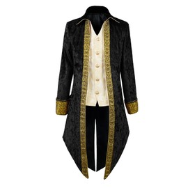 IWQBQ Men's pirate costume Renaissance medieval jacket Vampire Gothic tailcoat(YT2306BK,2XL)