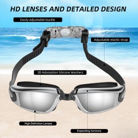 KITDAHOM Swimming Goggles, Diving Goggles, with Case, Nose Clip and Earplugs, Anti-Fog and UV Protection, for Adults and Children, Ideal for Swimming and Diving