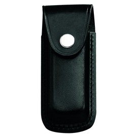 Herbertz Messer-Etui, schwarzes Leder, eingeschnittene Gürtelschlaufe, für Messer mit 11 cm Heftlänge, Druckknopfverschluss