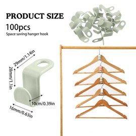 SHUOHONG Pack of 100 Clothes Hangers Connecting Hooks, Space-Saving, Plastic Hangers Clothes Organiser, Hanger Hooks for More Usable Space in the Cupboard (Green)