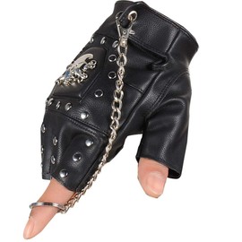 Steampunk Gothic Gloves Mens Vintage Geuuine Leather Captain Fingerless Mittens (Ring Black (A Pair))