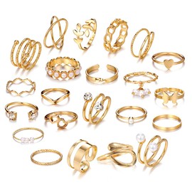 THXFUNAREA Pack of 23 Gold Rings for Women Chunky Rings Chunky Rings Knuckle Rings Snake Chain Stacking Rings Vintage Boho Midi Rings Stackable Finger Ring Gold Set Stack Rings for Women